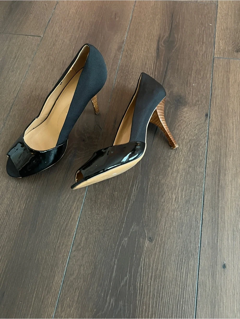 Tahari Black Patent Peep-Toe Heels